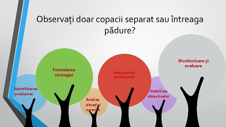 Observați doar copacii separat sau întreaga pădure? Monitorizare şi evaluare Formularea strategiei Indicatorii de