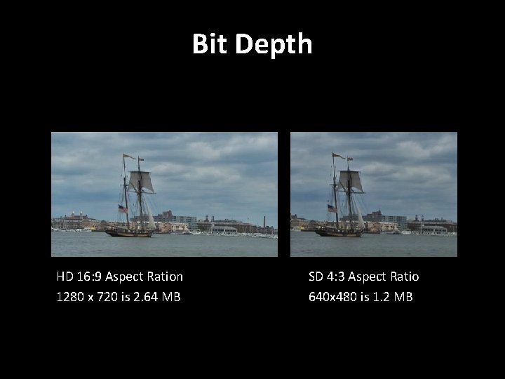 Bit Depth HD 16: 9 Aspect Ration 1280 x 720 is 2. 64 MB