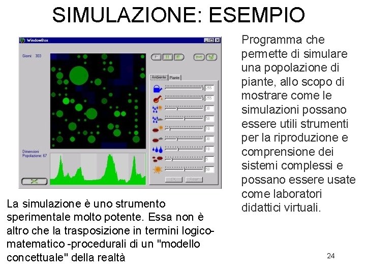  SIMULAZIONE: ESEMPIO La simulazione è uno strumento sperimentale molto potente. Essa non è