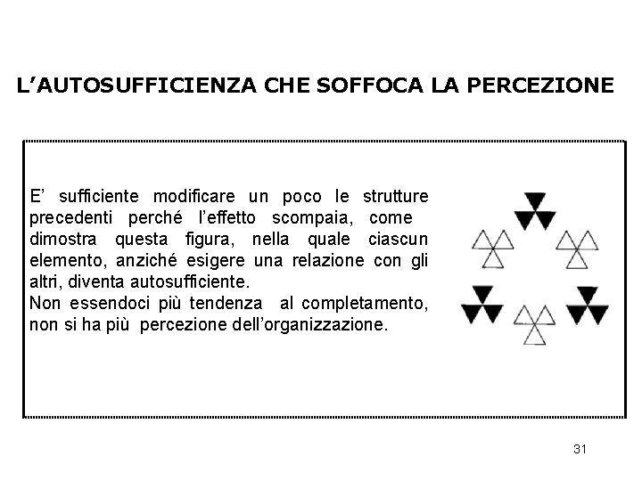 L’AUTOSUFFICIENZA CHE SOFFOCA LA PERCEZIONE E’ sufficiente modificare un poco le strutture precedenti perché