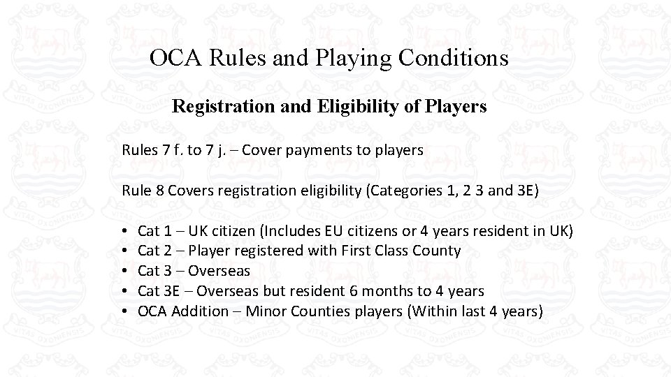 OCA Rules and Playing Conditions Registration and Eligibility of Players Rules 7 f. to OCA Rules and Playing Conditions Registration and Eligibility of Players Rules 7 f. to
