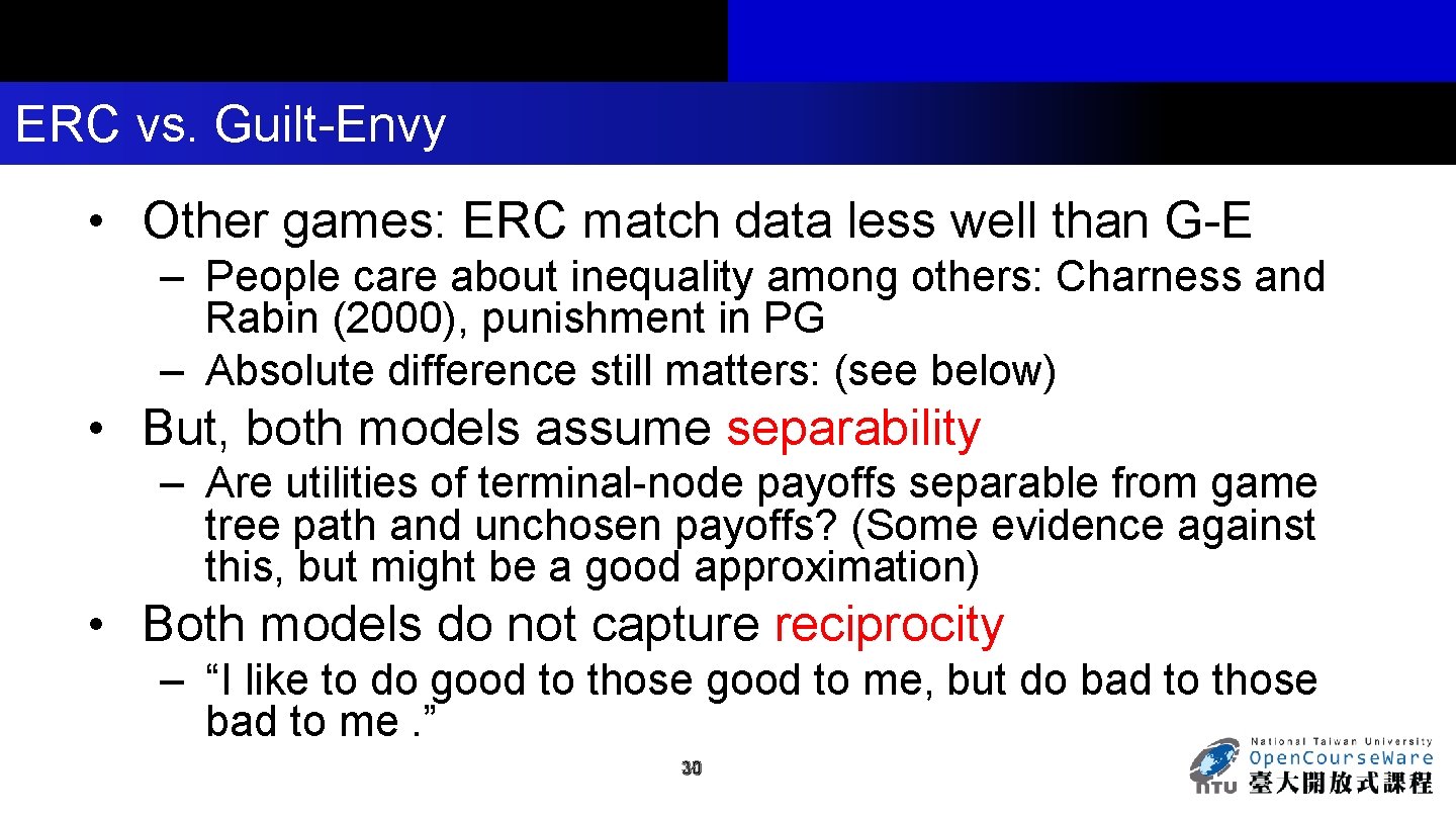 ERC vs. Guilt-Envy • Other games: ERC match data less well than G-E –