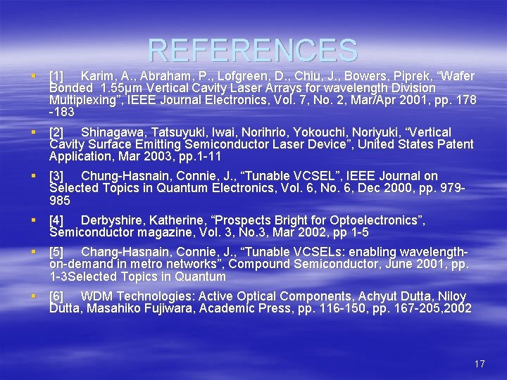 REFERENCES § [1] Karim, A. , Abraham, P. , Lofgreen, D. , Chiu, J.