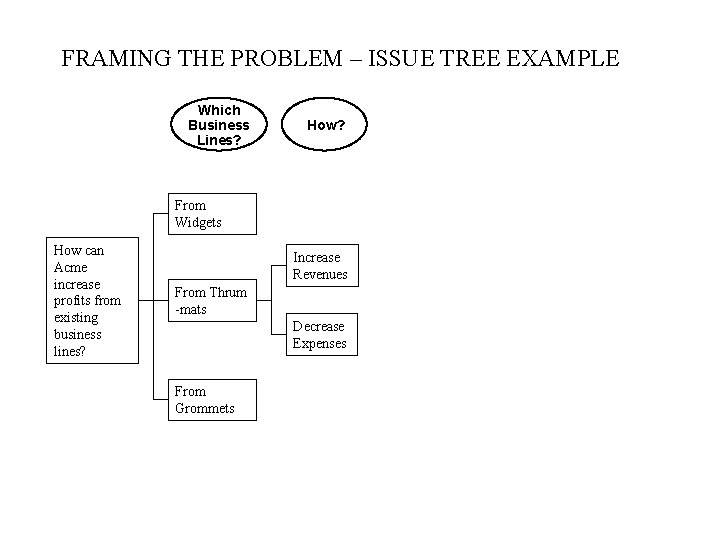 FRAMING THE PROBLEM – ISSUE TREE EXAMPLE Which Business Lines? How? From Widgets How