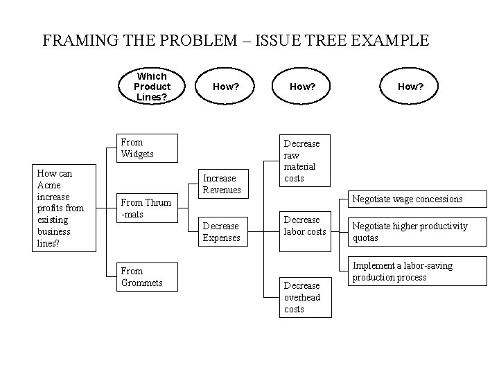 FRAMING THE PROBLEM – ISSUE TREE EXAMPLE Which Product Lines? How? From Widgets How