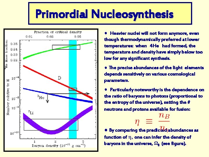 Primordial Nucleosynthesis ● Heavier nuclei will not form anymore, even though thermodynamically preferred at