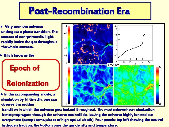 Post Recombination Era ● Very soon the universe undergoes a phase transition. The sources