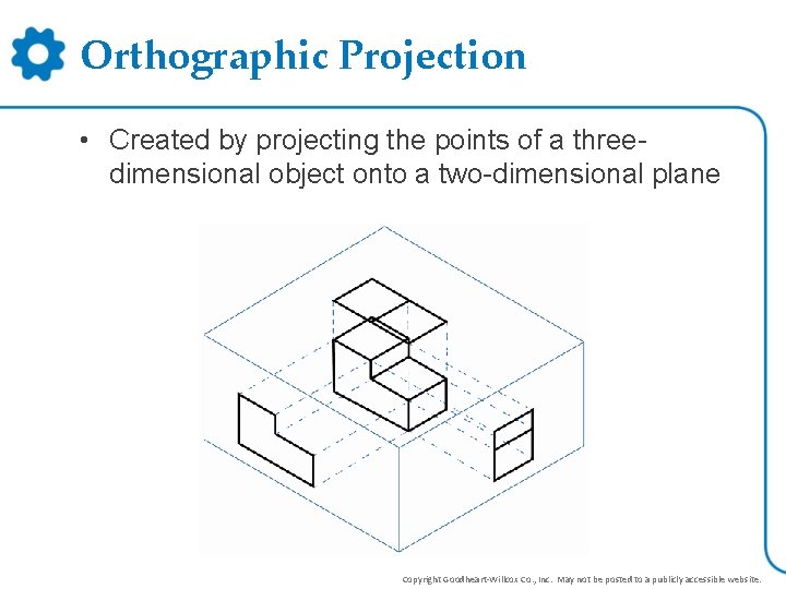 Orthographic Projection • Created by projecting the points of a threedimensional object onto a