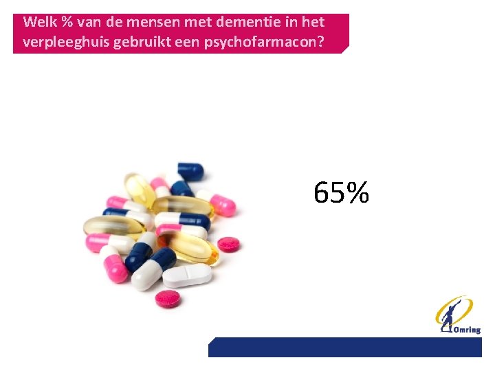 Welk % van de mensen met dementie in het verpleeghuis gebruikt een psychofarmacon? 65%