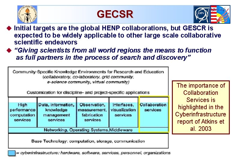 GECSR u Initial targets are the global HENP collaborations, but GESCR is expected to