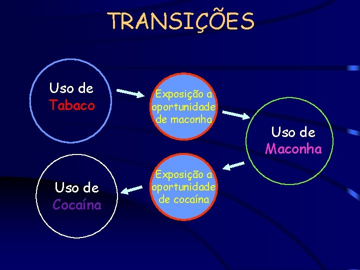 TRANSIÇÕES Uso de Tabaco Uso de Cocaína Exposição a oportunidade de maconha Exposição a