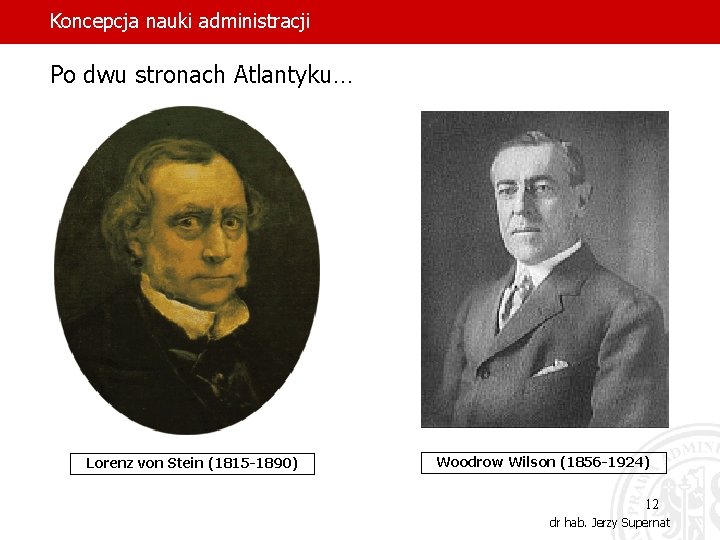 Koncepcja nauki administracji Po dwu stronach Atlantyku… Lorenz von Stein (1815 -1890) Woodrow Wilson