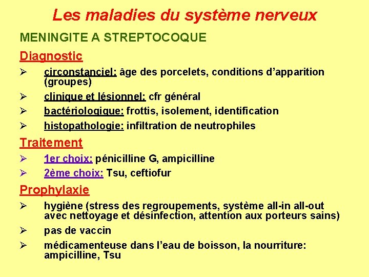 Les maladies du système nerveux MENINGITE A STREPTOCOQUE Diagnostic Ø Ø circonstanciel: âge des