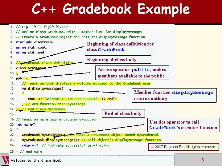 C++ Gradebook Example Beginning of class definition for class Grade. Book Beginning of class