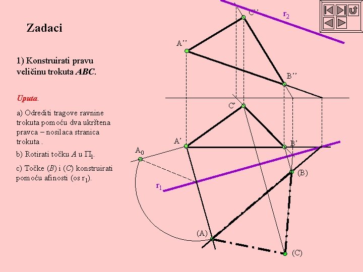 C’’ r 2 Zadaci A’’ 1) Konstruirati pravu veličinu trokuta ABC. B’’ Uputa. a)