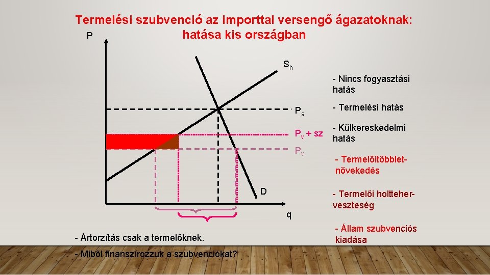 Termelési szubvenció az importtal versengő ágazatoknak: P hatása kis országban Sh - Nincs fogyasztási