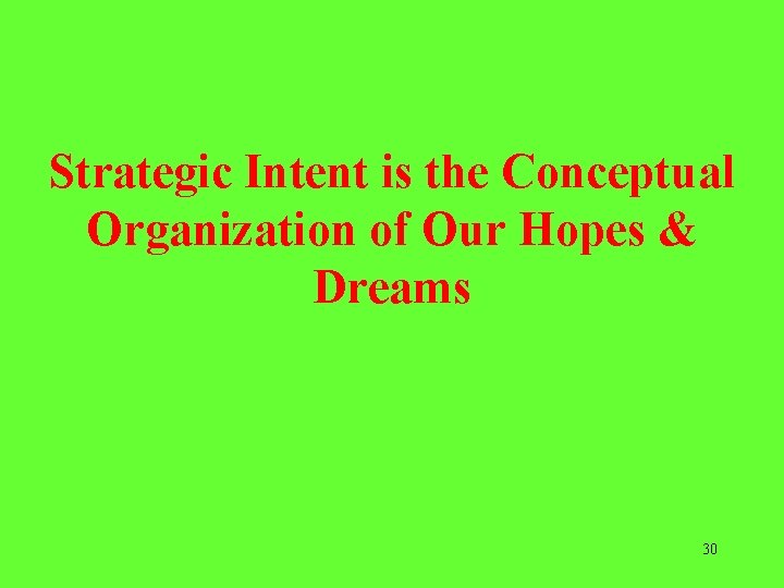 Strategic Intent is the Conceptual Organization of Our Hopes & Dreams 30 