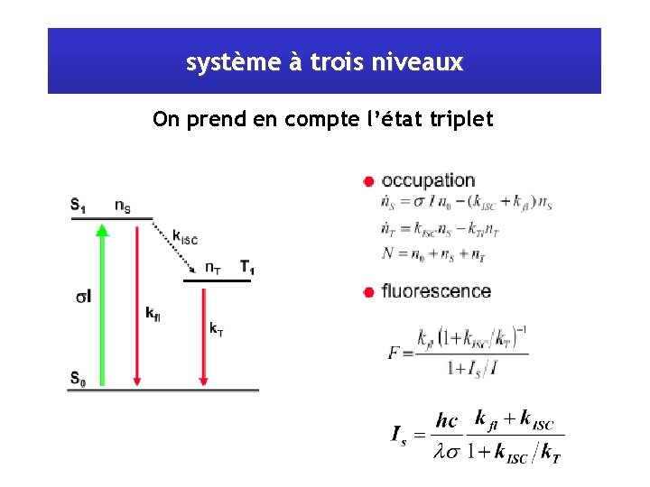 système à trois niveaux On prend en compte l’état triplet 
