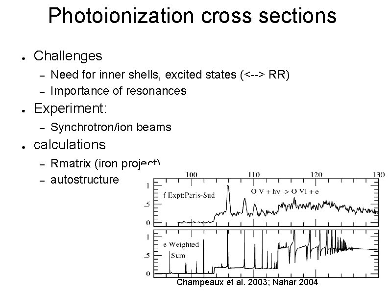 Photoionization cross sections ● Challenges – – ● Experiment: – ● Need for inner
