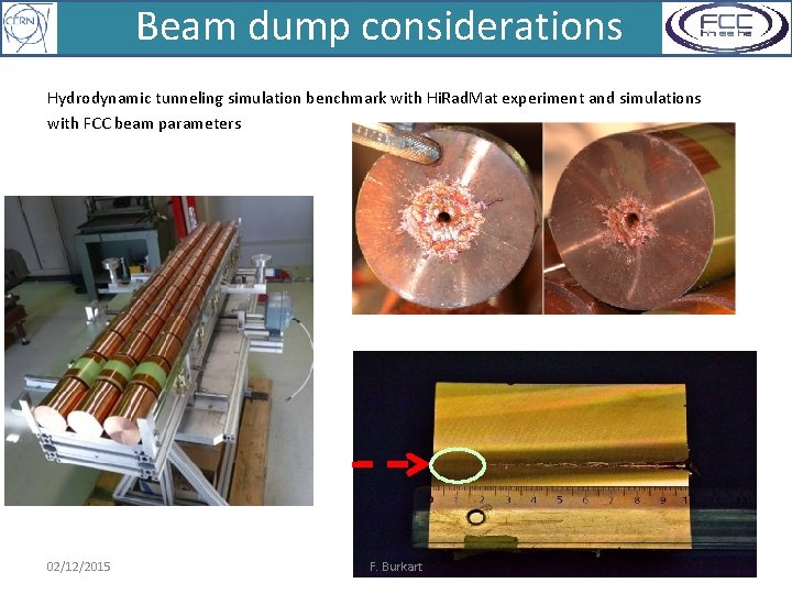 Beam dump considerations Hydrodynamic tunneling simulation benchmark with Hi. Rad. Mat experiment and simulations