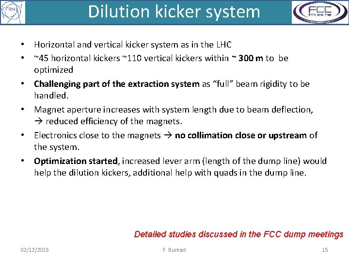 Dilution kicker system • Horizontal and vertical kicker system as in the LHC •