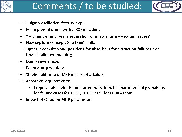 Comments / to be studied: – – – – – 02/12/2015 1 sigma oscillation