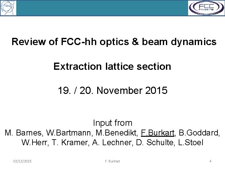 Review of FCC-hh optics & beam dynamics Extraction lattice section 19. / 20. November