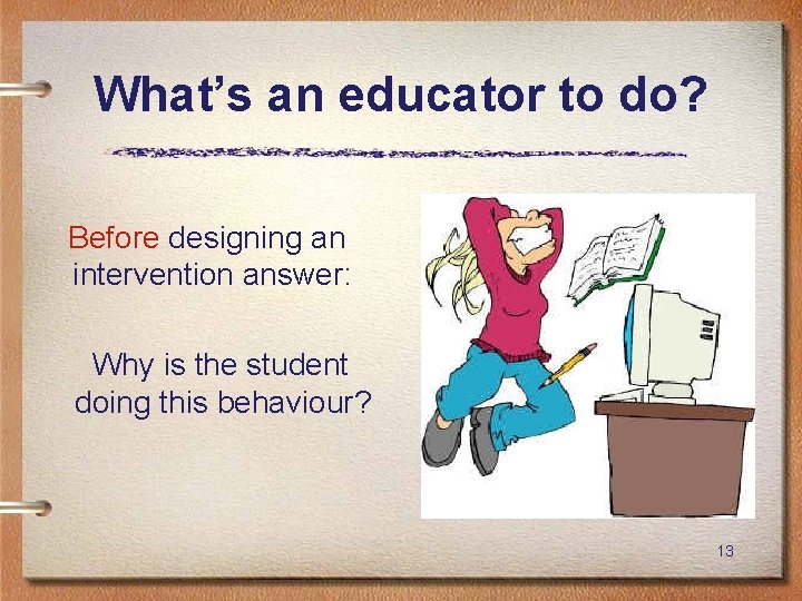 What’s an educator to do? Before designing an intervention answer: Why is the student