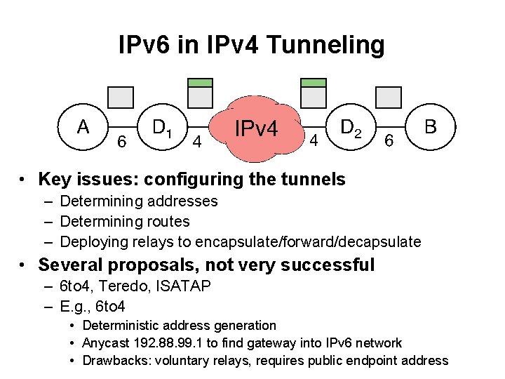 IPv 6 in IPv 4 Tunneling • Key issues: configuring the tunnels – Determining