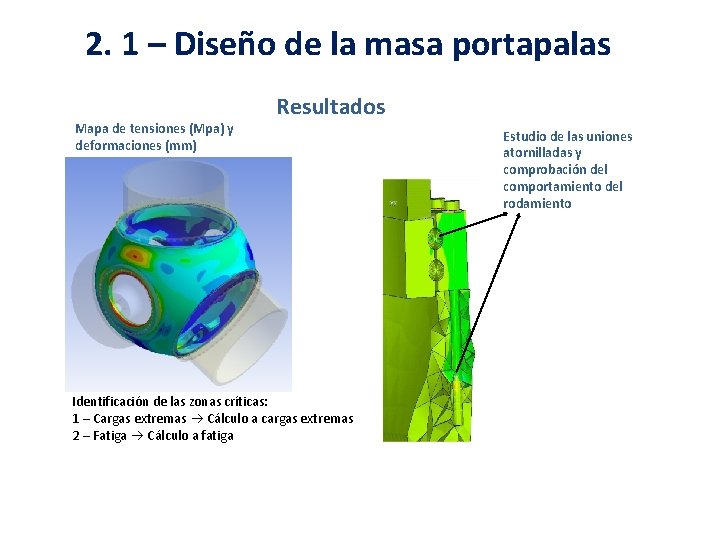 2. 1 – Diseño de la masa portapalas Mapa de tensiones (Mpa) y deformaciones