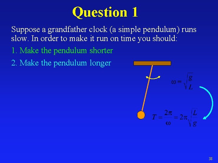 Question 1 Suppose a grandfather clock (a simple pendulum) runs slow. In order to