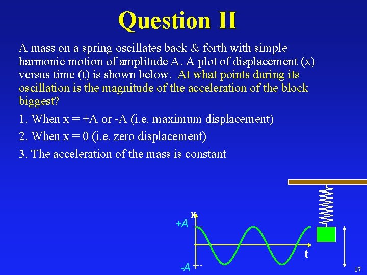 Question II A mass on a spring oscillates back & forth with simple harmonic