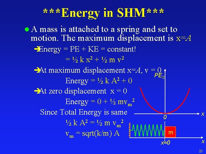 ***Energy in SHM*** l. A mass is attached to a spring and set to