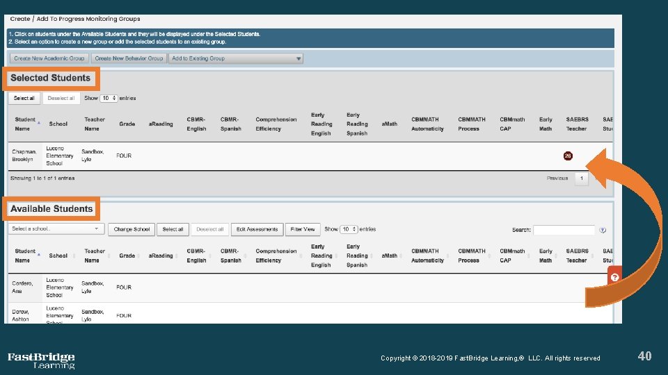 Copyright © 2018 -2019 Fast. Bridge Learning, ® LLC. All rights reserved 40 