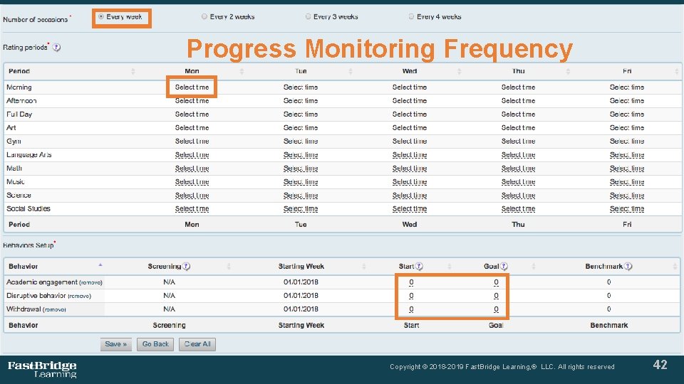 Progress Monitoring Frequency Copyright © 2018 -2019 Fast. Bridge Learning, ® LLC. All rights