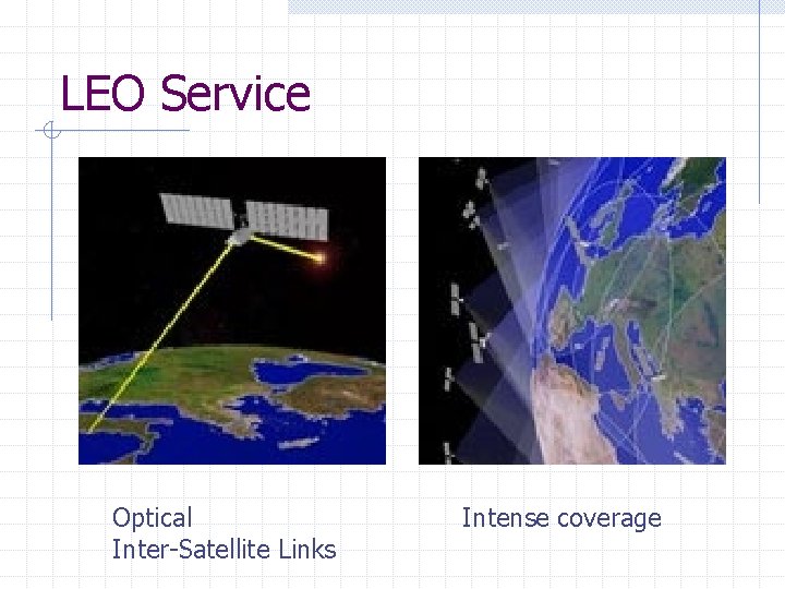 LEO Service Optical Inter-Satellite Links Intense coverage 