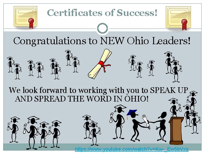Certificates of Success! Congratulations to NEW Ohio Leaders! We look forward to working with