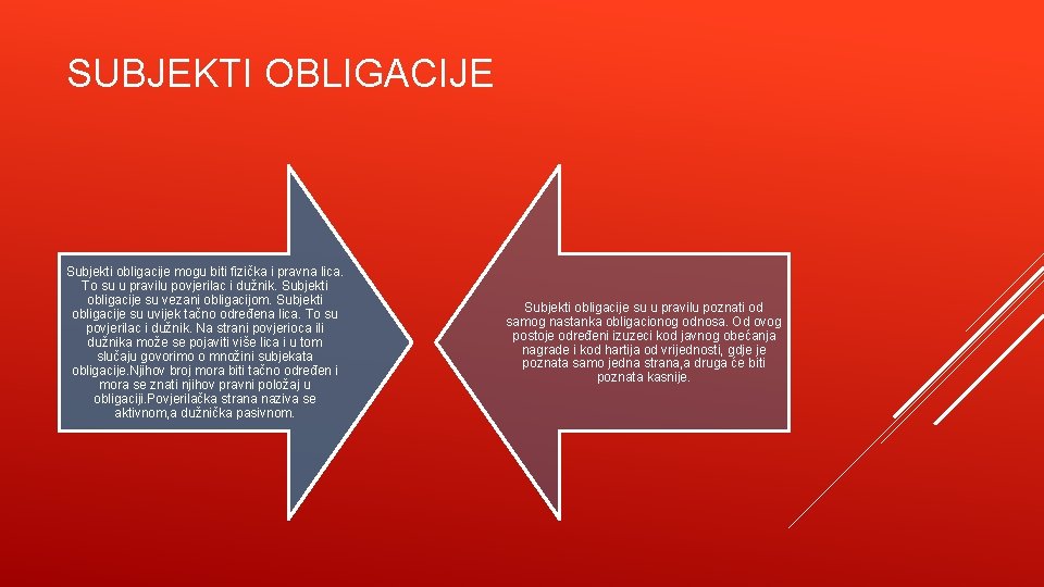 SUBJEKTI OBLIGACIJE Subjekti obligacije mogu biti fizička i pravna lica. To su u pravilu