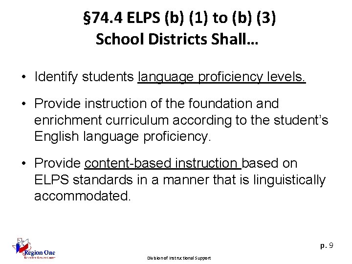 § 74. 4 ELPS (b) (1) to (b) (3) School Districts Shall… • Identify