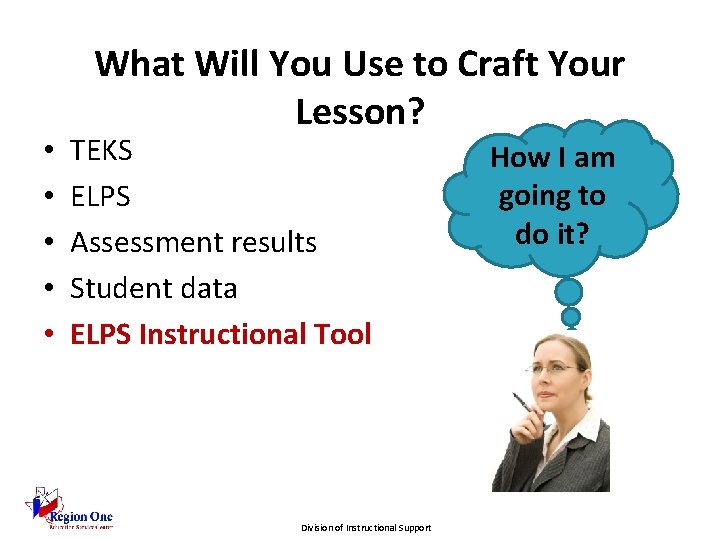  • • • What Will You Use to Craft Your Lesson? TEKS ELPS