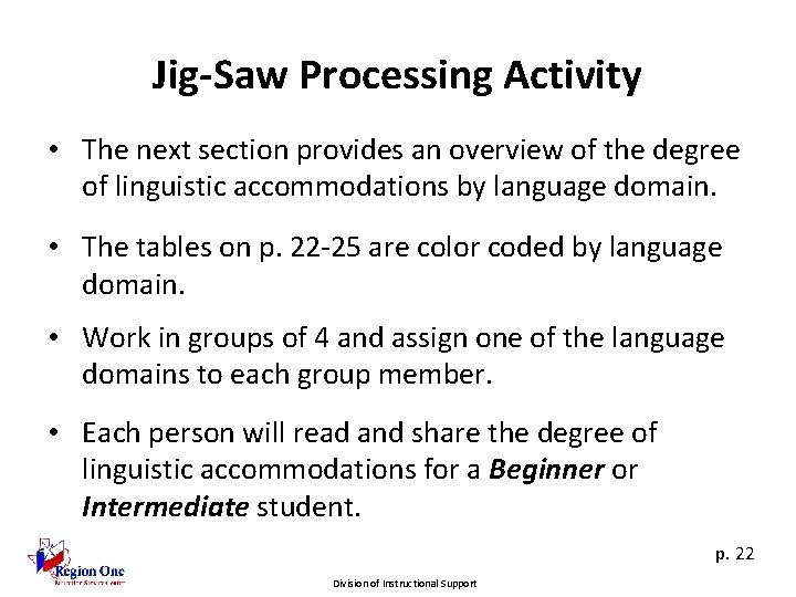 Jig-Saw Processing Activity • The next section provides an overview of the degree of