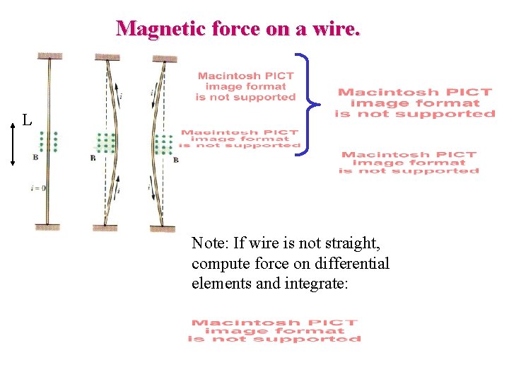 Magnetic force on a wire. L Note: If wire is not straight, compute force