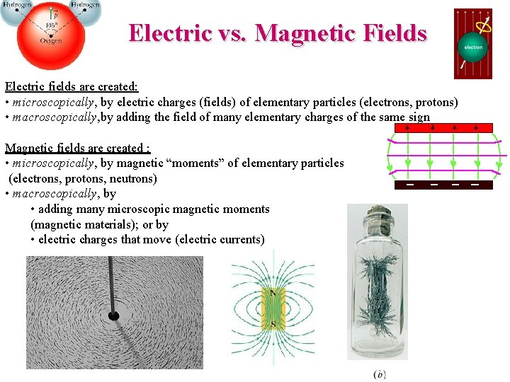 Electric vs. Magnetic Fields Electric fields are created: • microscopically, by electric charges (fields)