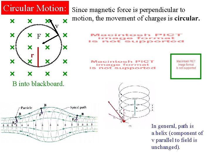 Circular Motion: v Since magnetic force is perpendicular to motion, the movement of charges