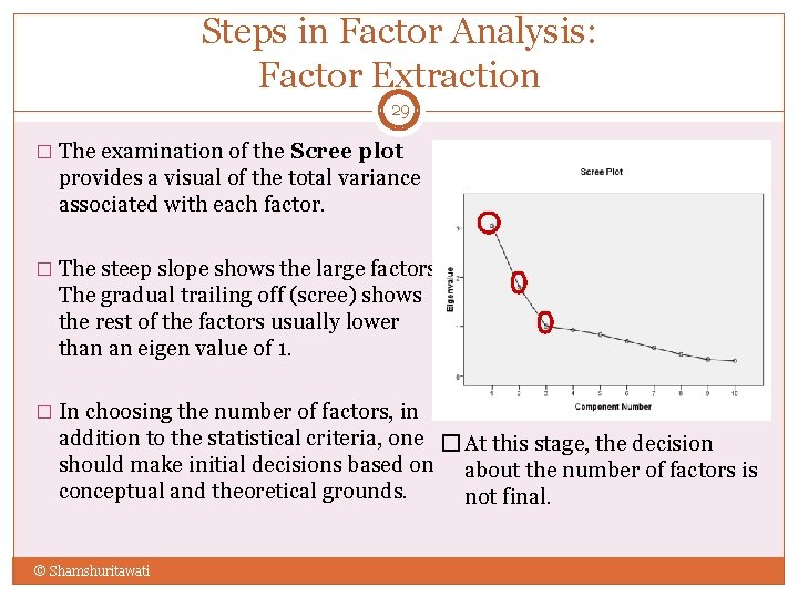 Steps in Factor Analysis: Factor Extraction 29 � The examination of the Scree plot
