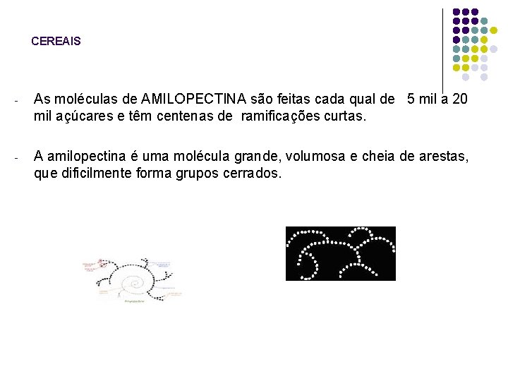 CEREAIS - As moléculas de AMILOPECTINA são feitas cada qual de 5 mil a