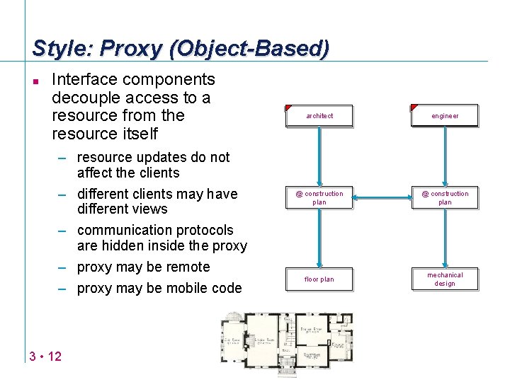 Style: Proxy (Object-Based) n Interface components decouple access to a resource from the resource