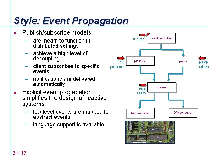 Style: Event Propagation n Publish/subscribe models – are meant to function in distributed settings