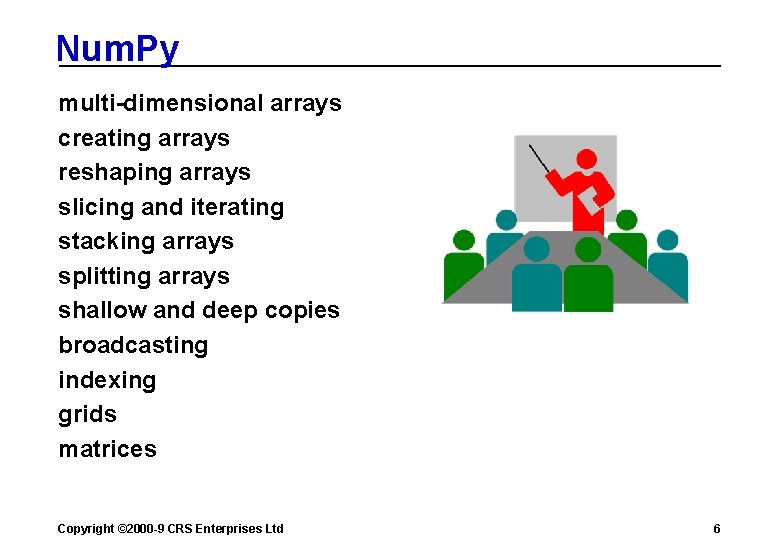 Num. Py multi-dimensional arrays creating arrays reshaping arrays slicing and iterating stacking arrays splitting