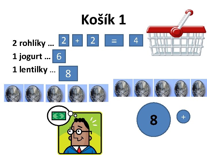 Košík 1 2 rohlíky … 2 + 1 jogurt … 6 1 lentilky …